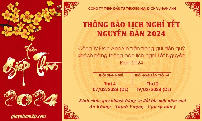 Sản phẩm thong bao nghi tet finalmin 2843 — Công Ty TNHH Đầu Tư Thương Mại Dịch Vụ Đan Anh — MST 0315838518