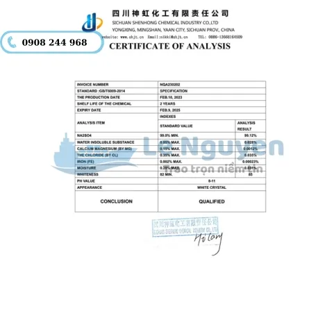 Sản phẩm coa na2so4 — Hóa Chất Công Nghiệp Lê Nguyên - Công Ty TNHH Đầu Tư Thương Mại Dịch Vụ Xuất
Nhập Khẩu Lê Nguyên — MST 0315947267