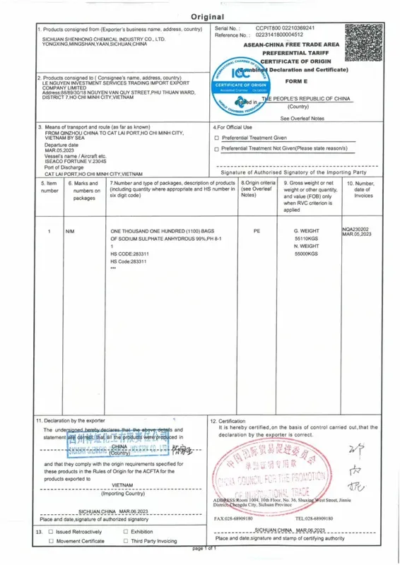 Sản phẩm form e original na2so4 724x1024 — Hóa Chất Công Nghiệp Lê Nguyên - Công Ty TNHH Đầu Tư Thương Mại Dịch Vụ Xuất
Nhập Khẩu Lê Nguyên — MST 0315947267