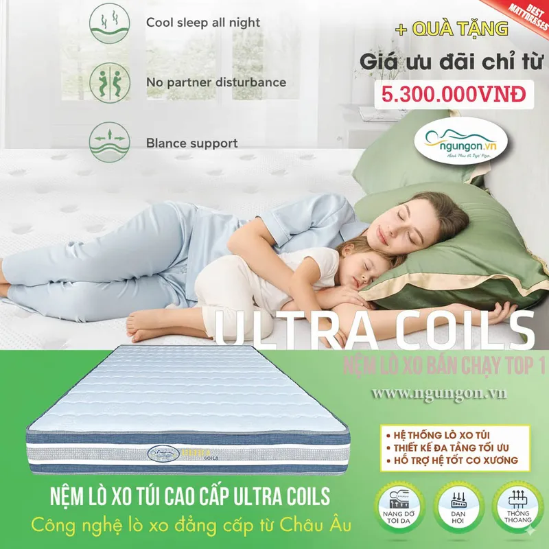 Sản phẩm nem lo xo tui ultra coils chan thuc — Nệm Ngủ Ngon - Công Ty TNHH Sản Xuất Thương Mại Nệm MIMOSA — MST 0315987622