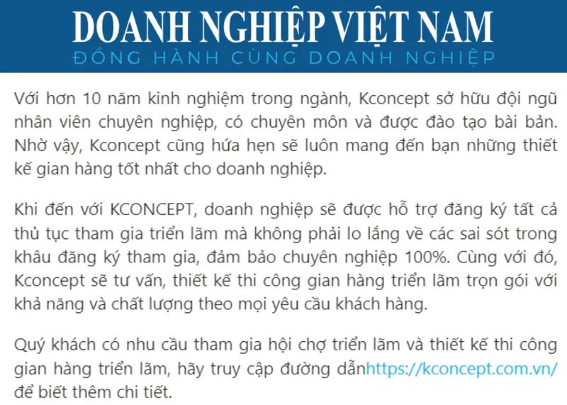 Sản phẩm kconcept_thong_cao_bao chi_thiet_ke_thi_cong_gian_hang_trien_lam — Công Ty TNHH KCONCEPT — MST 0316036845