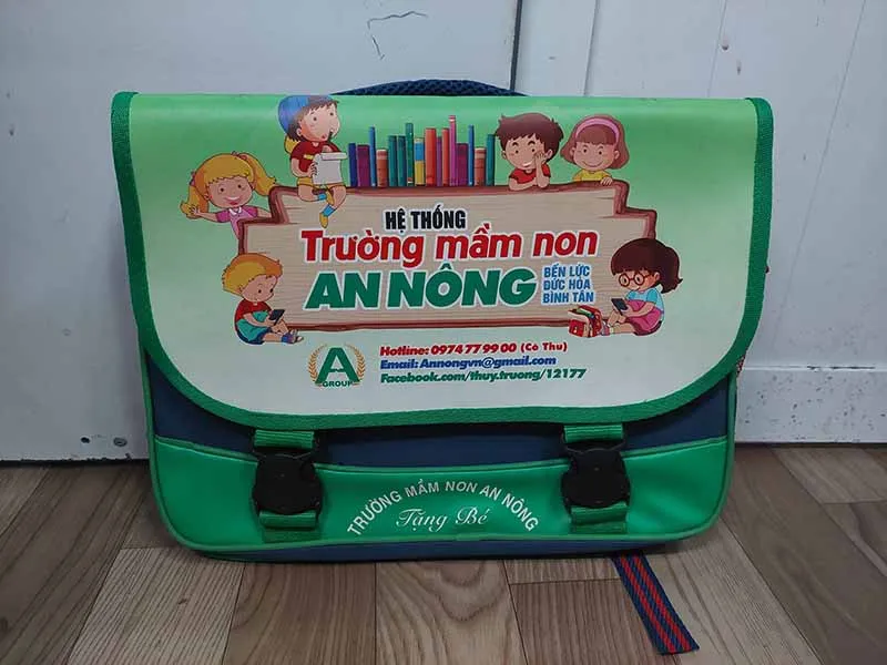 Sản phẩm CẶP HOC SINH TRƯỜNG MẦM NON AN NÔNG MẶT TRƯỚC — Công Ty TNHH Sản Xuất Thương Mại Balo Túi Xách Thiên Phú — MST 0316286933
