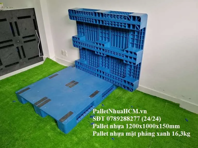Sản phẩm palletnhuahcm pallet nhua mat phang 1200x1000x150mm mau xanh 22 — Công Ty TNHH Pallet Nhựa HCM — MST 0316492541
