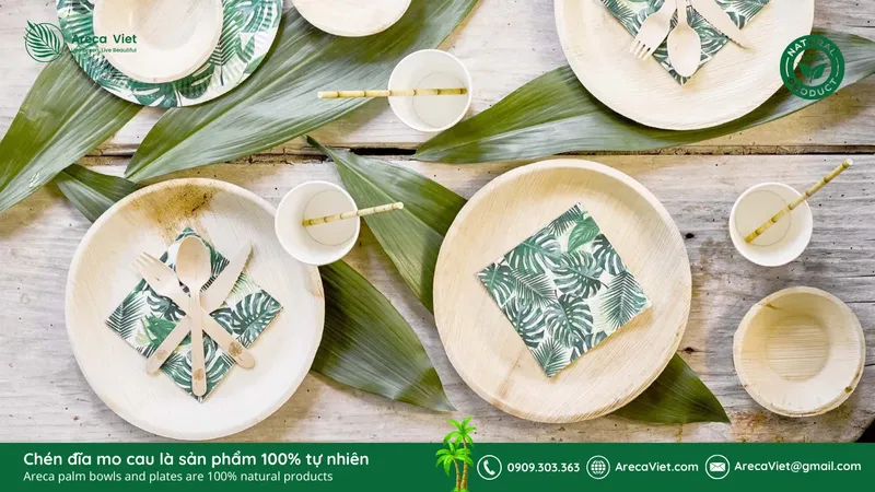 Sản phẩm Chen dia mo cau la san pham 100 tu nhien Areca palm bowls and plates are 100 natural products 24 — Công Ty TNHH Arecaviet — MST 0316524419