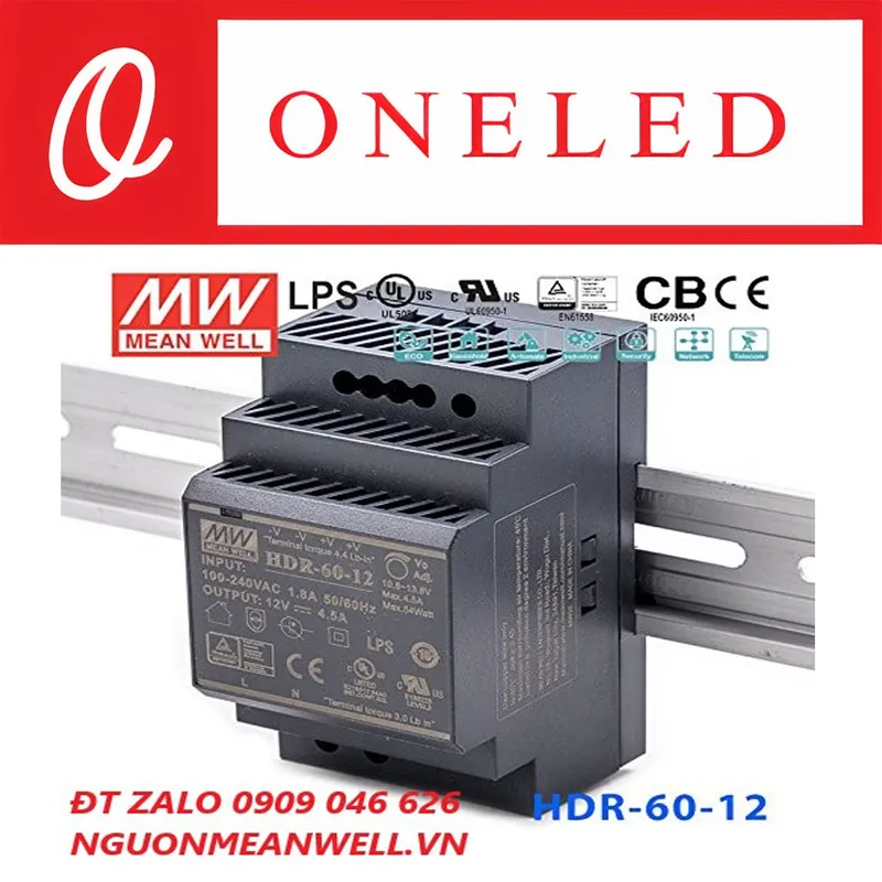 Sản phẩm Bo Nguon Meanwell HDR 60 12 — Thiết Bị Điện Công Nghiệp MEANWELL ONELED - Công Ty TNHH ONELED — MST 0316743315