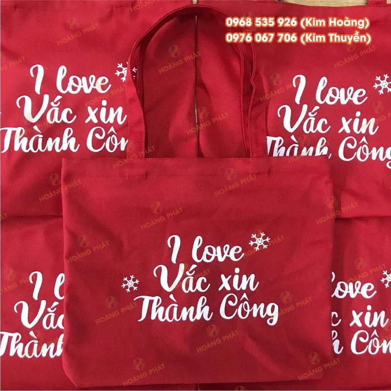 Sản phẩm tui canvas vacxin thanh cong — Túi Vải Hoàng Phát - Công Ty TNHH Sản Xuất Và In ấn Hoàng Phát — MST 0316769828