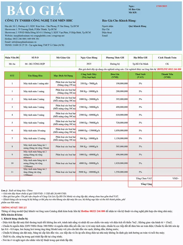 Sản phẩm bao gia may tach mau 2025 — Công Ty TNHH Công Nghệ Tầm Nhìn HHC — MST 0316802627