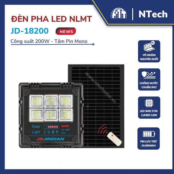 Sản phẩm den nang luong mat troi 200w JD18200 — Công Ty TNHH NTech Solar — MST 0316874526