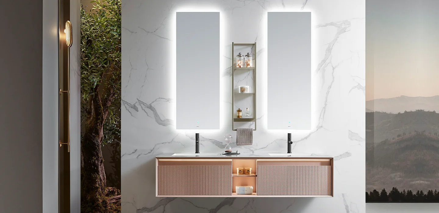 Sản phẩm modern wall hung pink double bathroom vanity with black hardware — Công Ty TNHH GranFord — MST 0317272651