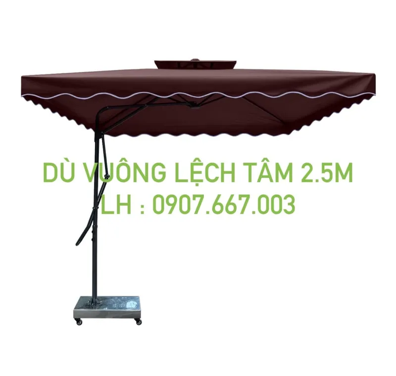 Sản phẩm du vuong lech tam 2.5mx2.5m mau nau 2 tang 1024x971 — Công Ty Cổ Phần Dù Che Minh Long — MST 0317615482