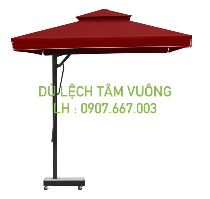Sản phẩm du vuong lech tam kich thuoc 3mx3m mau do do 2 tang 1024x971 — Công Ty Cổ Phần Dù Che Minh Long — MST 0317615482