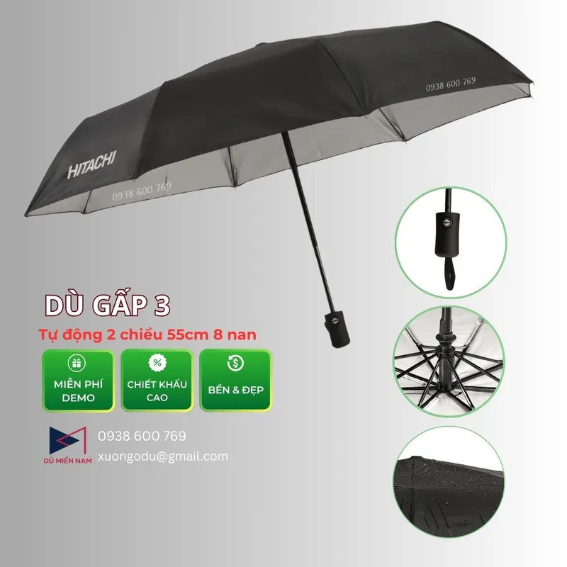 Sản phẩm Du gap 3 tu dong 1 chieu 55cm 8 nan 1 — Công Ty TNHH Ô Dù Quảng Cáo Miền Nam — MST 0317687261
