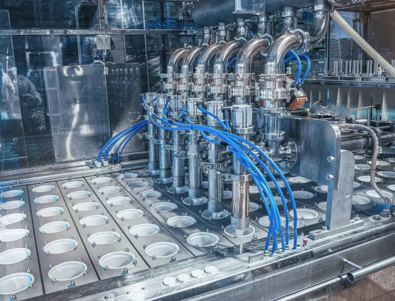 Sản phẩm installation for pouring yogurt into plastic cups at dairy plant food industry 2KBW2A9 1024x779 — Máy Đóng Gói Hoàng Kim Phát - Công Ty TNHH Kỹ Thuật Cơ Khí Hoàng Kim Phát — MST 0317895247