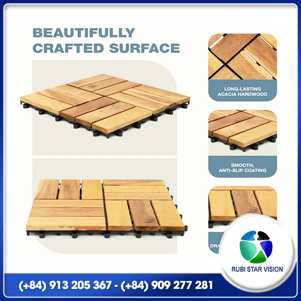 Sản phẩm Surface of deck tile   acacia 12 slats — Ván Sàn Gỗ - Công Ty TNHH Rubi Star Vision — MST 0318191853