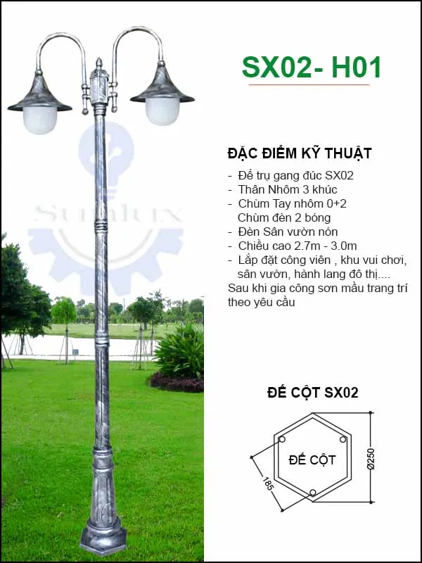 Sản phẩm tru den san vuon SX02 — Công Ty TNHH Cơ Khí Điện Chiếu Sáng SUNLUX Việt Nam — MST 0318280461