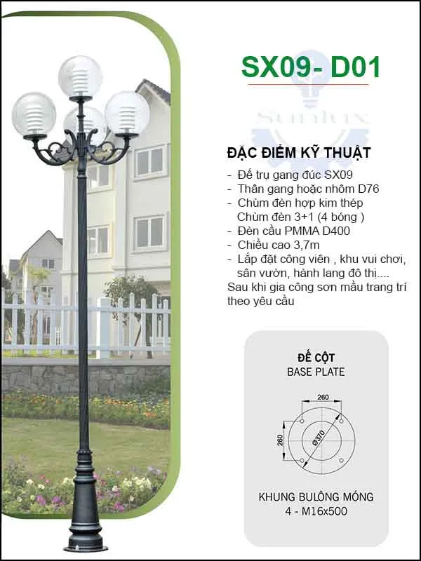 Sản phẩm tru den san vuon SX09 — Công Ty TNHH Cơ Khí Điện Chiếu Sáng SUNLUX Việt Nam — MST 0318280461