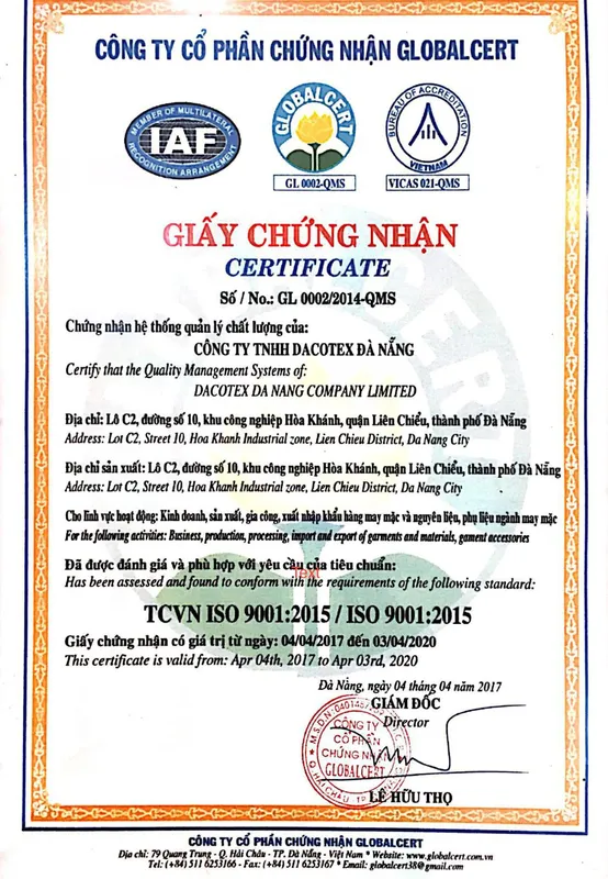 Sản phẩm ISO 9001 2015 DANANG 3rd Jun 2020 min scaled — Công Ty TNHH DACOTEX Đà Nẵng — MST 0400430511