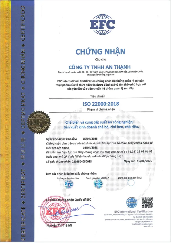 Sản phẩm iso 22000 2018 — Suất Ăn Công Nghiệp An Thạnh - Công Ty TNHH An Thạnh — MST 0400542007