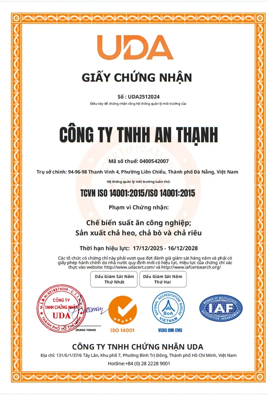 Sản phẩm iso — Suất Ăn Công Nghiệp An Thạnh - Công Ty TNHH An Thạnh — MST 0400542007