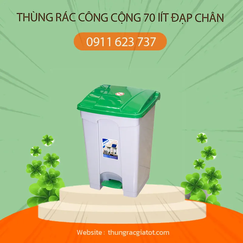 Sản phẩm Thung rac cong cong 70 lit dap chan mau xanh — Công Ty TNHH Trọng Thức — MST 0400566946