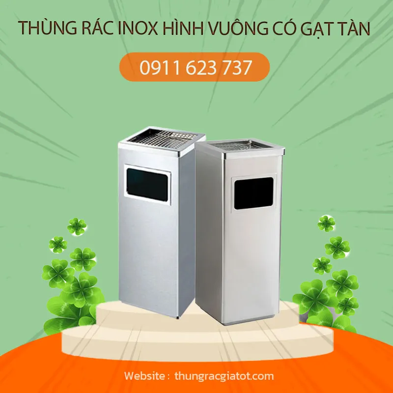 Sản phẩm Thung rac inox hinh vuong co gat tan 1 — Công Ty TNHH Trọng Thức — MST 0400566946