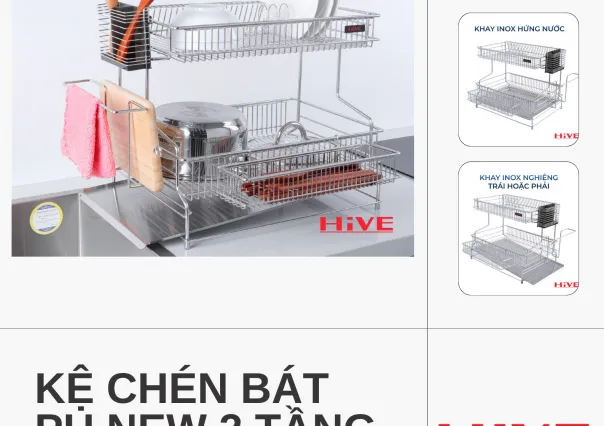 Sản phẩm ke de chen bat hive pu new 2 tang inox 304 giai phap toi uu cho can bep hien 1780473308 — Đồ Gia Dụng Inox Daijin Vina - Công Ty TNHH Daijin Vina — MST 0401740594