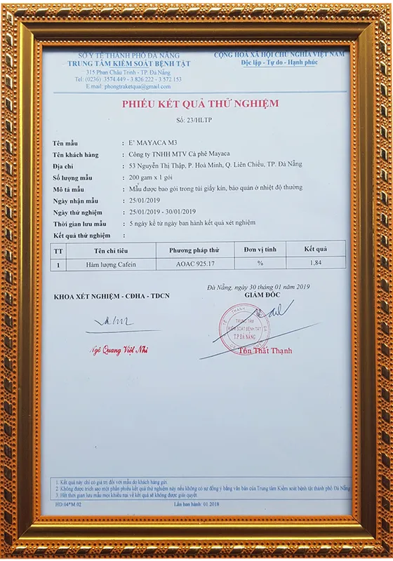 Sản phẩm phieu kiem dinh thu nghiem m3 1 — Công ty TNHH MTV Cà Phê MaYaCa — MST 0401832340