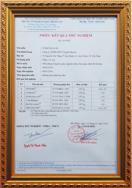 Sản phẩm phieu kiem dinh thu nghiem m3 2 — Công ty TNHH MTV Cà Phê MaYaCa — MST 0401832340