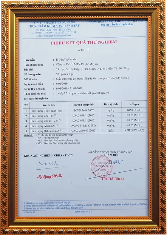 Sản phẩm phieu kiem dinh thu nghiem m4 1 — Công ty TNHH MTV Cà Phê MaYaCa — MST 0401832340