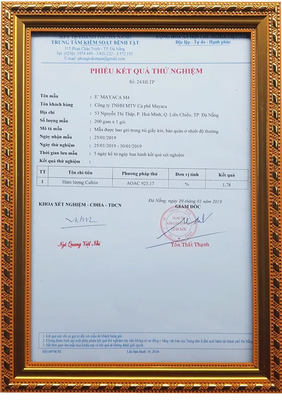 Sản phẩm phieu kiem dinh thu nghiem m4 2 — Công ty TNHH MTV Cà Phê MaYaCa — MST 0401832340