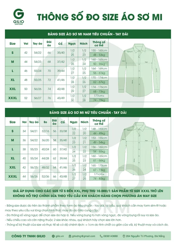 Sản phẩm BANG SIZE AO SO MI — Công Ty TNHH Gilio — MST 0402151947