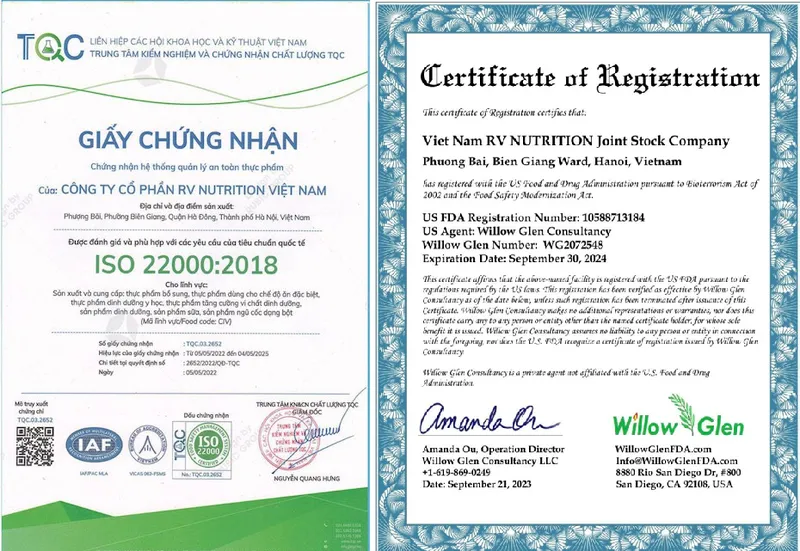 Sản phẩm 1111 — Công Ty Cổ Phần RV Nutrition Việt Nam — MST 0500435143
