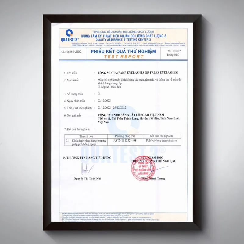 Sản phẩm Test Report VNLASHES Quality Assurance Testing Center 3 1024x1024 — Lông Mi Việt Nam - Công Ty TNHH Sản Xuất Lông Mi Việt Nam — MST 0601213700
