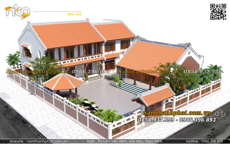 Sản phẩm nha go 3 gian ket hop nha ngang 1 — Nhà Gỗ Nam Thành Phát - Công Ty TNHH Gỗ Nam Thành Phát — MST 0601256359
