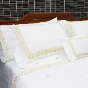 Sản phẩm Gold lotus flowers embroidered bedding set with hemstitch 300x300 — Công Ty TNHH Thương Mại An Hoa — MST 0700653413