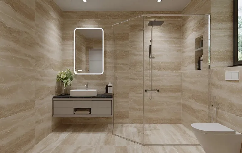 Sản phẩm ung dung gach van da travertine op tuong phong tam — HS Stone - Công Ty CP Xây Dựng HS Việt Nam — MST 0700778564