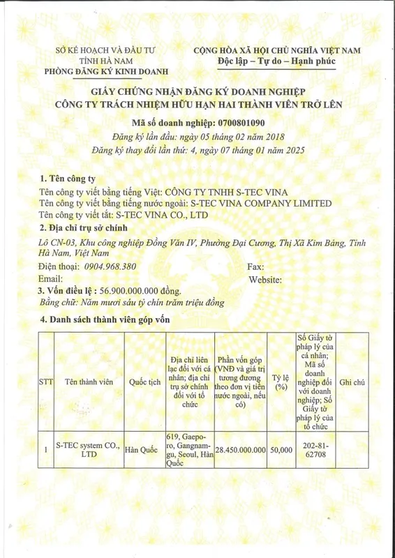 Sản phẩm Dang ky kinh doanh_page 0001 724x1024 — Nhà Sản Xuất Hệ Thống Chữa Cháy Tự Động Bằng Khí - Công Ty TNHH S-TEC Vina — MST 0700801090