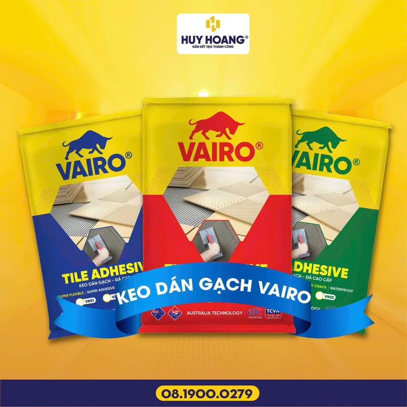Sản phẩm keo dan gach Vairo — Công Ty Cổ Phần Khoáng Sản Và Vật Liệu Mới Huy Hoàng — MST 0700804045