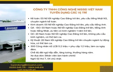 Sản phẩm  uploaded tin tuc TUYEN DUNG_image1_cr_390x250 — Linh Kiện Nhựa Nissei - Công Ty TNHH Công Nghệ Nissei Việt Nam — MST 0800304085