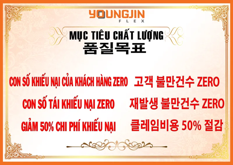 Sản phẩm 2 Mục tiêu chất lượng — Công Ty TNHH YoungJin Vina Flex Việt Nam — MST 0800923631