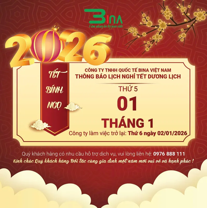 Sản phẩm thong bao nghi tet duong 2026 — Công Ty TNHH Quốc Tế Bina Việt Nam — MST 0801335953