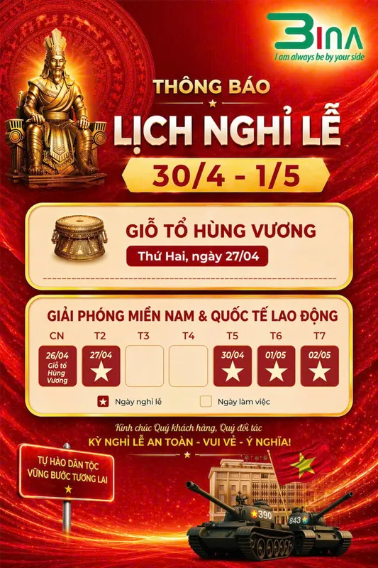 Sản phẩm lich nghi le 30 4 2026 — Công Ty TNHH Quốc Tế Bina Việt Nam — MST 0801335953