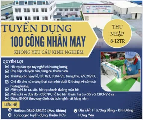 Sản phẩm Thuan duc tuyen dung thang 6 475x400 — Công Ty CP Thuận Đức Hưng Yên — MST 0901003006