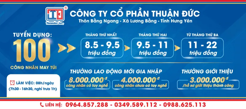 Sản phẩm thuan duc tuyen dung thang 9.2025 800x356 — Công Ty CP Thuận Đức Hưng Yên — MST 0901003006