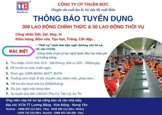 Sản phẩm Thuan_Duc_tuyen_dung 566x400 — Công Ty CP Thuận Đức Hưng Yên — MST 0901003006