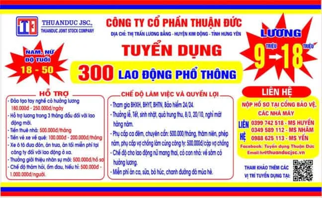 Sản phẩm Tin tuyen dung thuan duc 648x400 — Công Ty CP Thuận Đức Hưng Yên — MST 0901003006