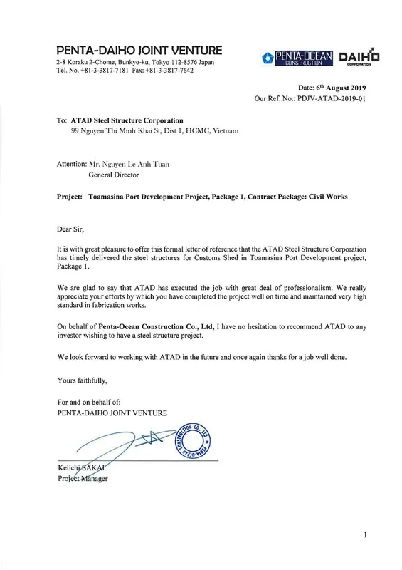Sản phẩm PDJV ATAD 2019 01_Feedback letter 2 min — Công Ty Cổ Phần Kết Cấu Thép ATAD — MST 1100641143