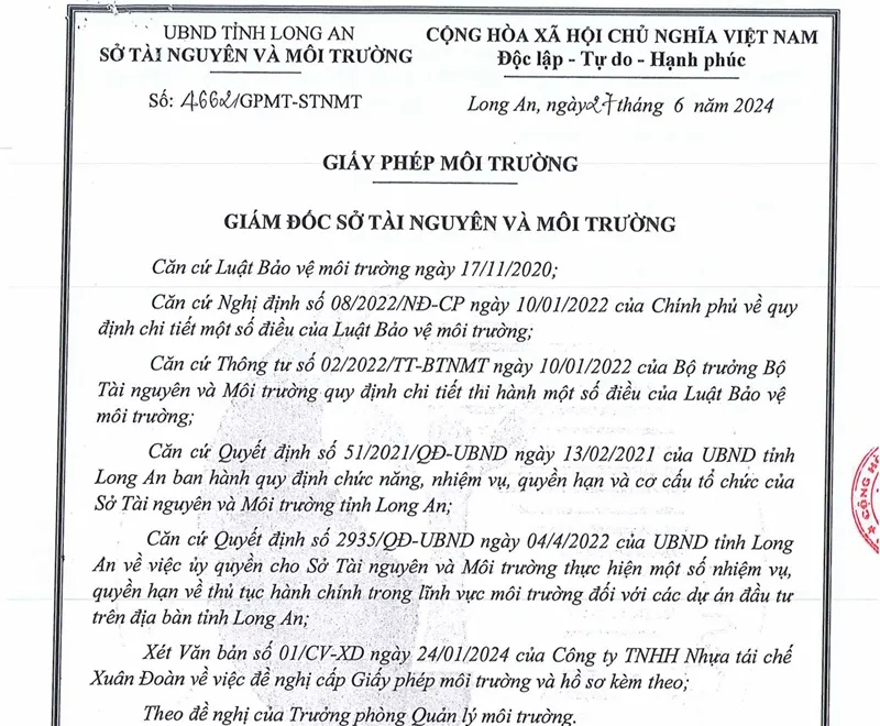 Sản phẩm giay phep moi truong trong tai che phe lieu nhua 0 1753875379 — Nhựa Tái Chế Xuân Đoàn - Công Ty TNHH Nhựa Tái Chế Xuân Đoàn — MST 1102009701