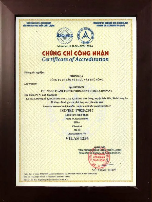 Sản phẩm ISO 1725 2017 — Thuốc Bảo Vệ Thực Vật Phú Nông - Công Ty TNHH Phú Nông — MST 1800630041