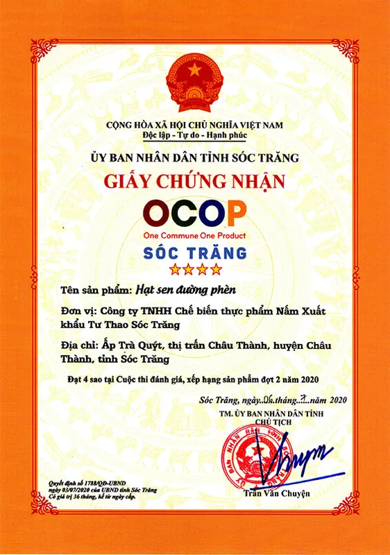 Sản phẩm hat sen duong phen — Công Ty TNHH Chế Biến Thực Phẩm Nấm Xuất Khẩu Tư Thao Sóc Trăng — MST 2200197607